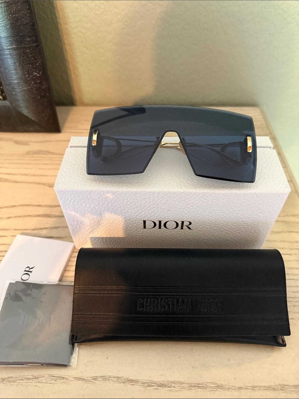 Dior Oversized Shield Sunglasses - Black/Blue and Gold